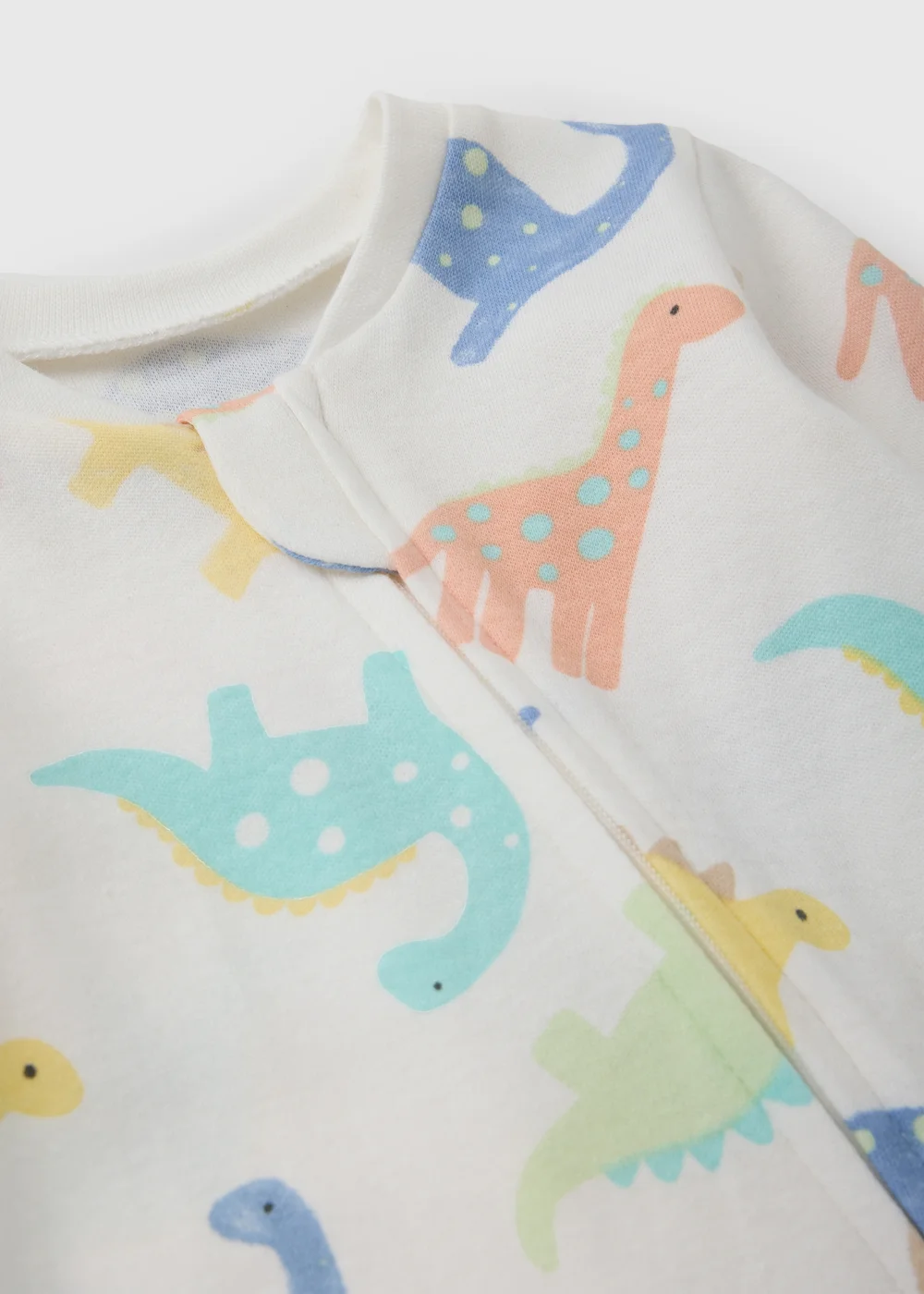 Baby White Dinosaur Zip Up Sleepsuit (Newborn-23mths) - Age 0 - 3 Months Image 2