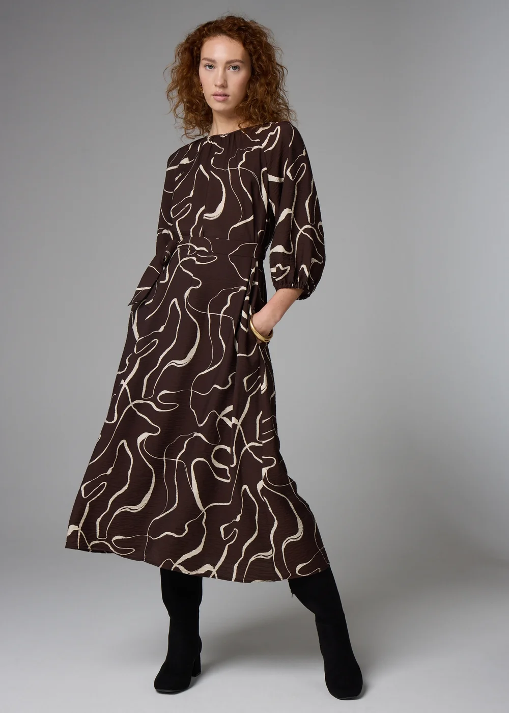Et Vous Brown Wiggle Print Midaxi Dress - 8 Et Vous Brown Wiggle Print Midaxi Dress - 8