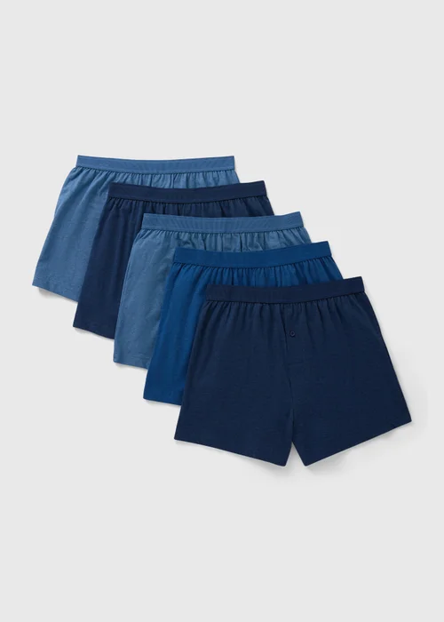 5 Pack Blue Loose Fit Boxers - S Image 1
