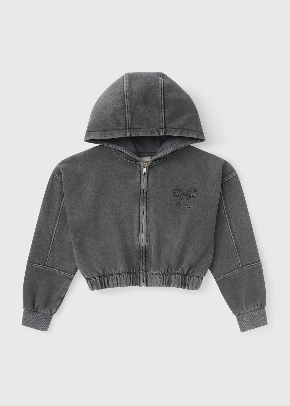 Girls Grey Acid Wash Zip Up Hoodie (7-15yrs) - 7 Yrs Image 1