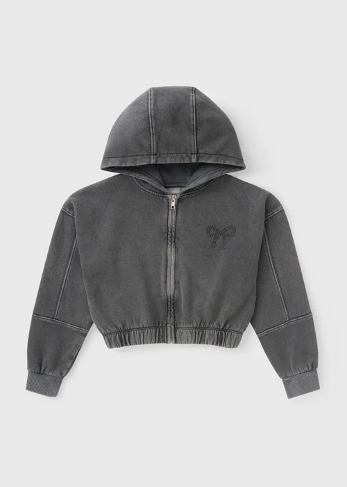 Girls Grey Acid Wash Zip Up Hoodie (7-15yrs) - 7 Yrs Image 1