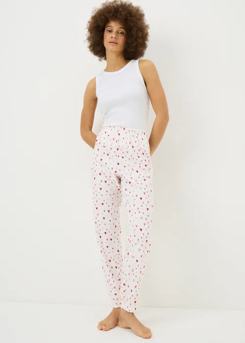 Cream Heart Fleece Pyjama Bottoms - Extra Large Image 1