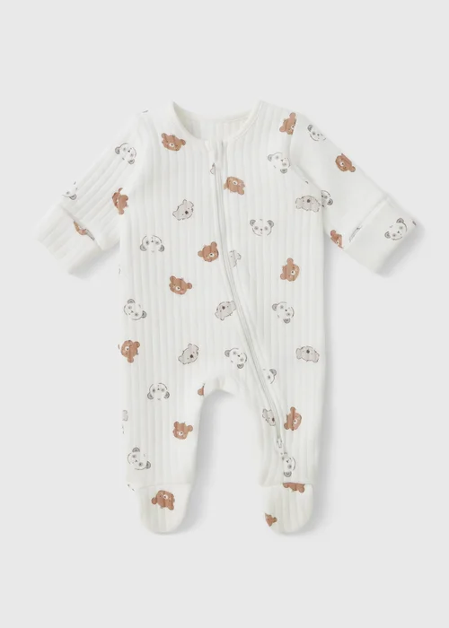 Baby White Bear Wadded Sleepsuit (Newborn-12mths) - Age 0 - 3 Months Image 1