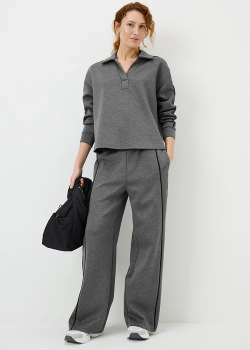 Charcoal Piped Scuba Wide Leg Co Ord Trousers - 22/L31 Image 1