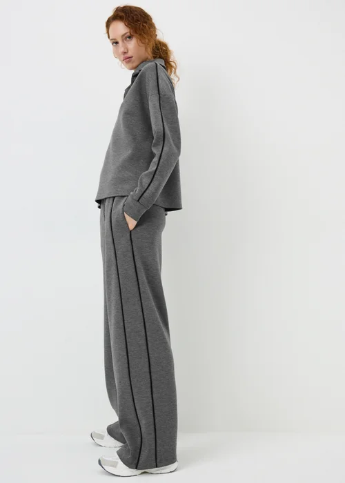 Charcoal Piped Scuba Wide Leg Co Ord Trousers - 22/L31 Image 2