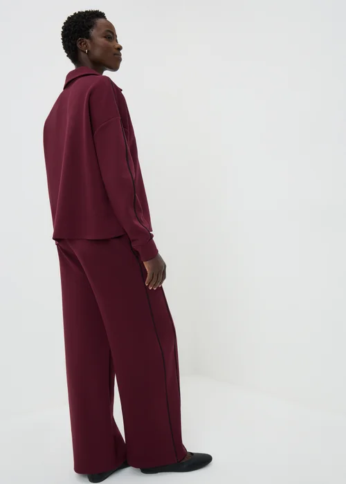 Burgundy Piped Scuba Wide Leg Co Ord Trousers - 22/L31 Image 3