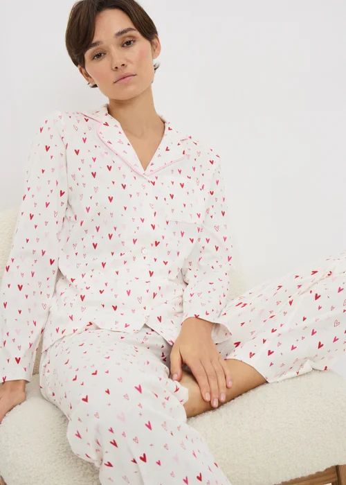 Cream Heart Matching Family Pyjama Set - Extra small Image 1