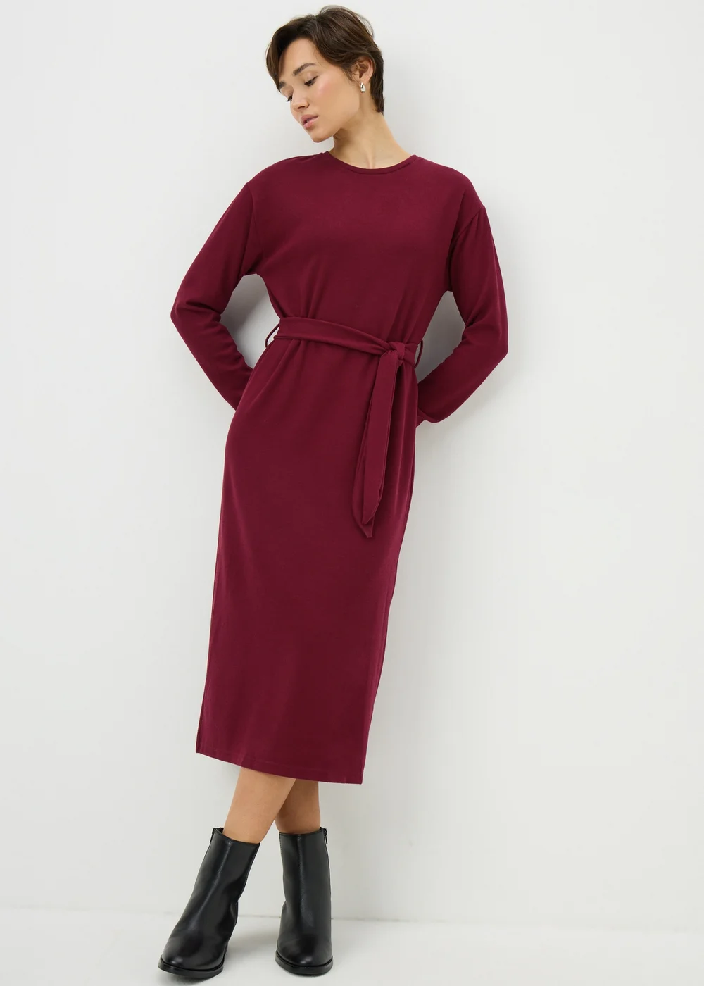 Burgundy Cosy Belted Midi Dress - 26 Image 1
