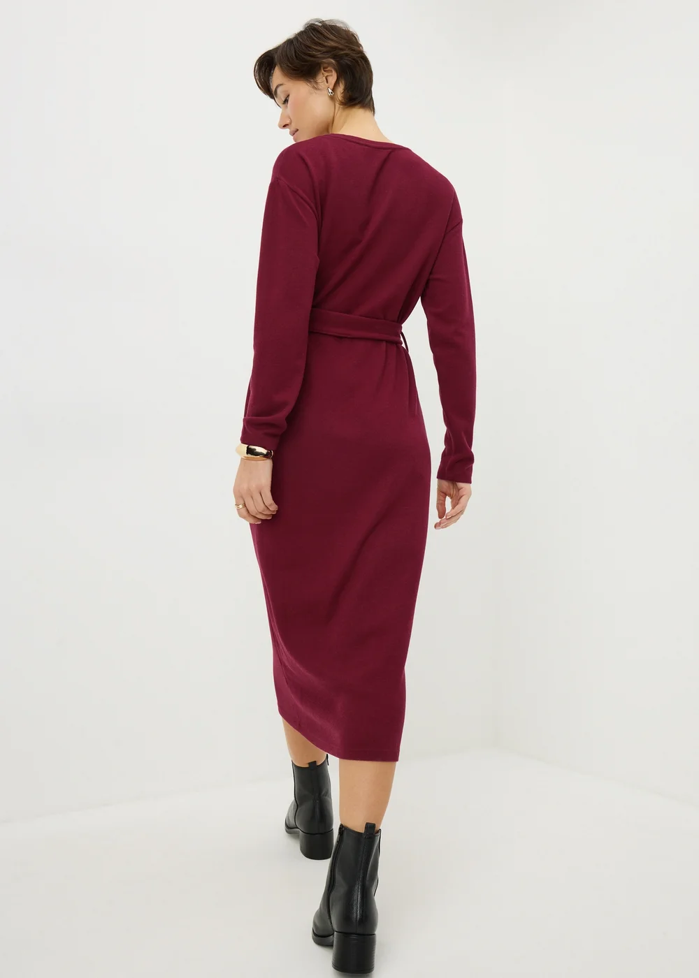 Burgundy Cosy Belted Midi Dress - 26 Image 2