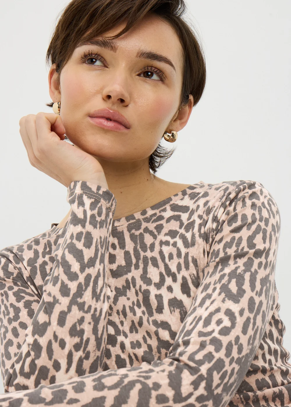 Brown Leopard Fitted Long Sleeve Top - 26 Image 3