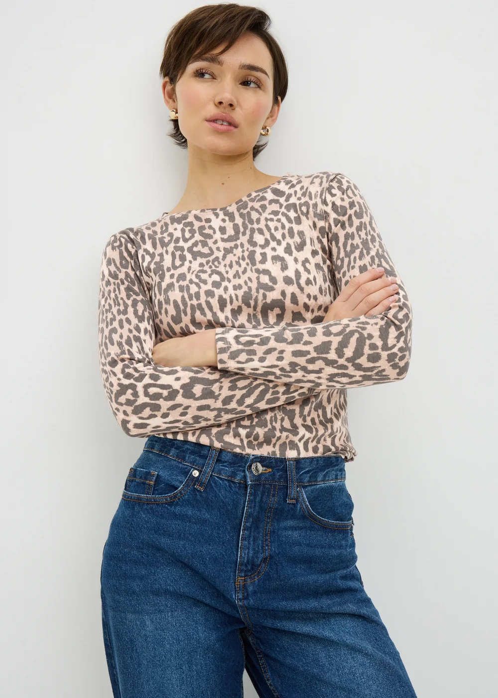 Brown Leopard Fitted Long Sleeve Top - 26 Image 2