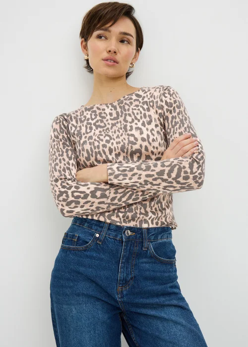 Brown Leopard Fitted Long Sleeve Top - 26 Image 2