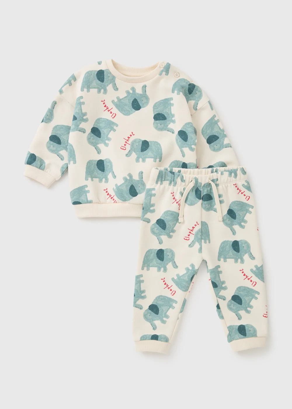 Baby Cream Elephant Sweatshirt & Jogging Bottom Set (Newborn-23mths) - 0-3 months Image 1