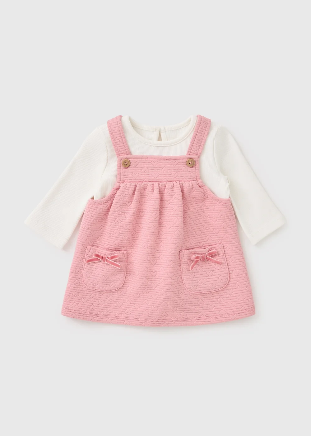 Baby Pink Heart Top & Pinafore Set (Newborn-23mths) - 0-3 months Image 1