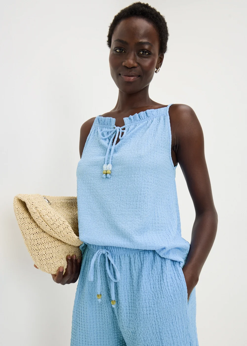 Blue Textured Tie Co Ord Cami Top - XL Image 1