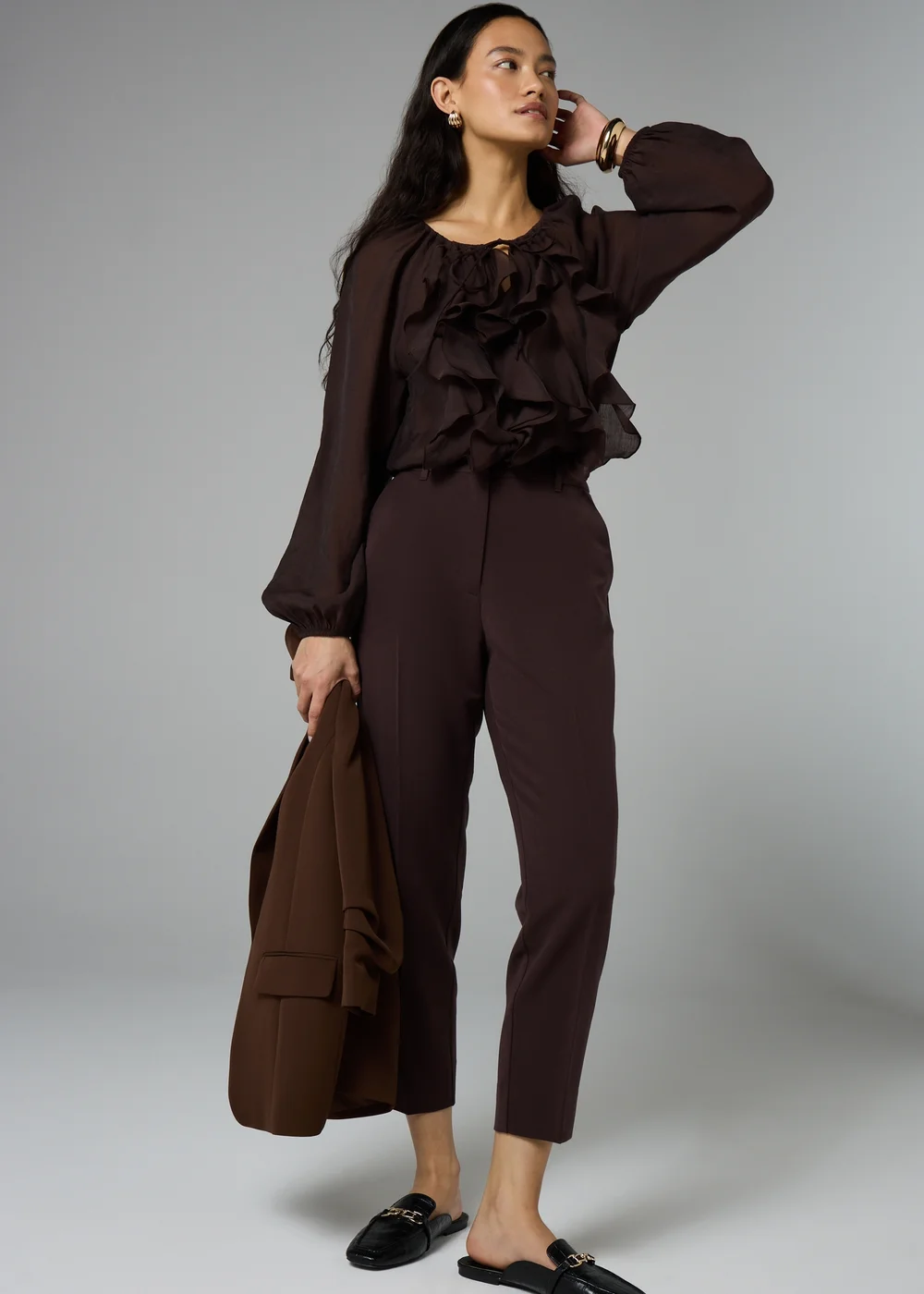 Et Vous Long Chocolate Brown Tapered Trousers - 8/L33 Image 1