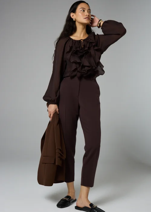 Et Vous Long Chocolate Brown Tapered Trousers - 8/L33 Image 1