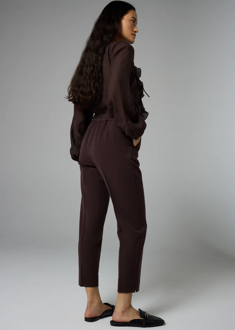Et Vous Long Chocolate Brown Tapered Trousers - 8/L33 Image 3