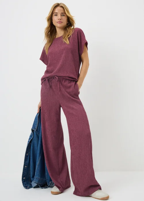 Berry Textured Wide Leg Co Ord Trousers - 10/L31 Image 1