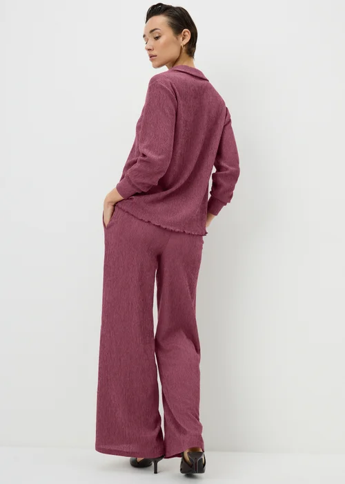 Berry Textured Wide Leg Co Ord Trousers - 10/L31 Image 3