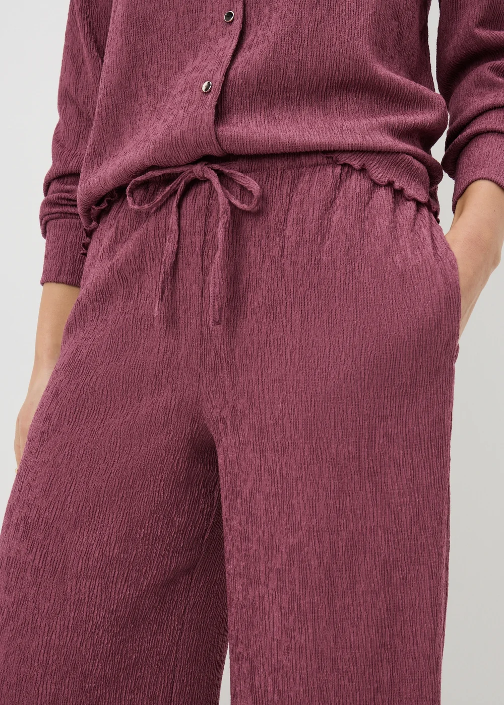 Berry Textured Wide Leg Co Ord Trousers - 10/L31 Image 2