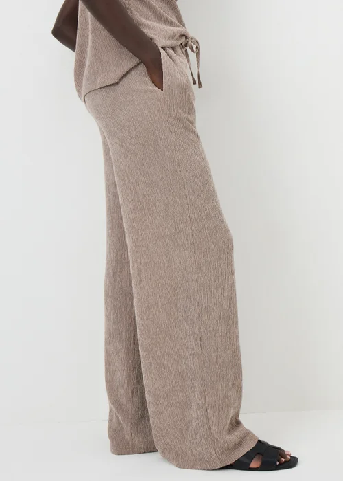 Taupe Textured Wide Leg Co Ord Trousers - 10/L29 Image 2