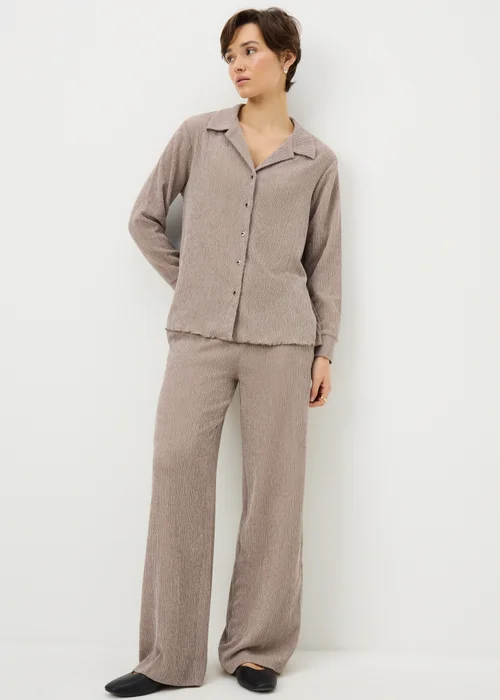 Taupe Textured Wide Leg Co Ord Trousers - 10/L29 Image 1
