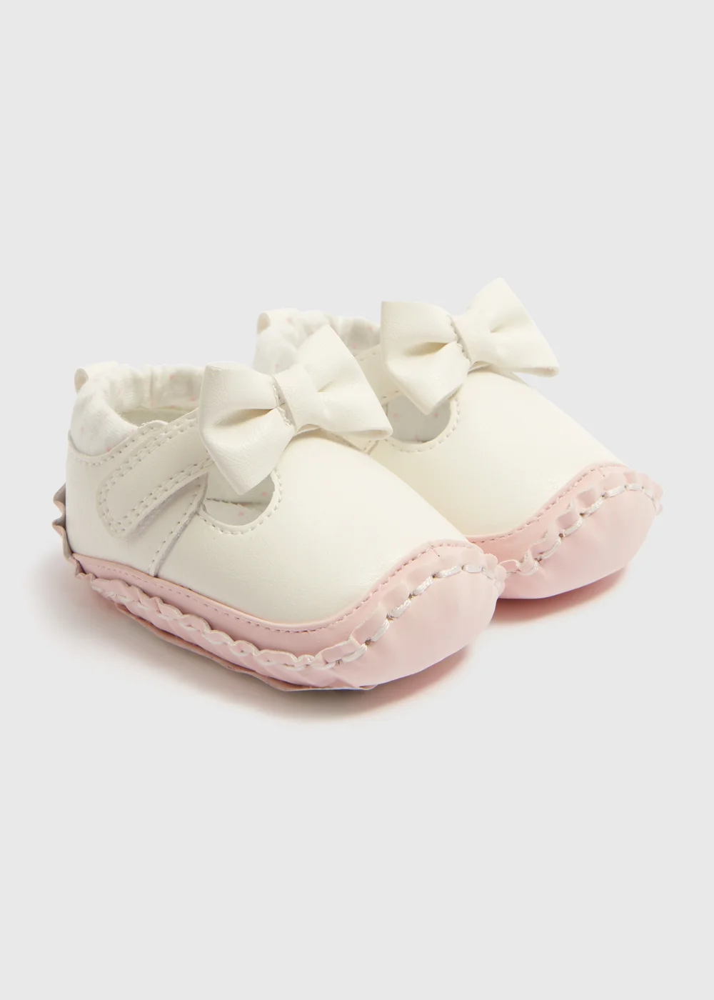 Baby White Bow T Bar Shoes (Newbron-18mths) - 0-3 months Image 1