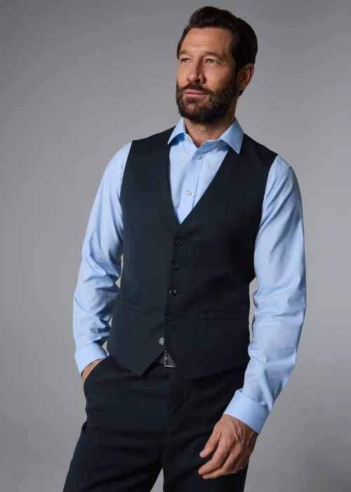 Taylor & Wright Albury Navy Birdseye Regular Fit Suit Waistcoat - Extra small Image 1