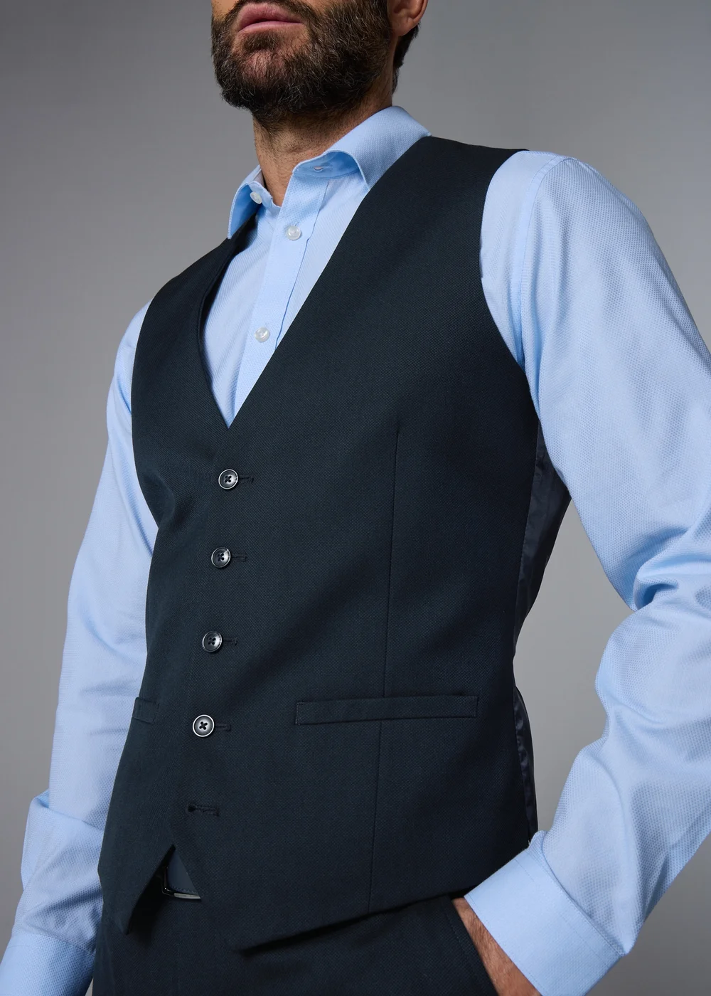 Taylor & Wright Albury Navy Birdseye Regular Fit Suit Waistcoat - Extra small Image 2