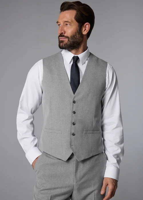 Taylor & Wright Ashford Grey Birdseye Regular Fit Suit Waistcoat - XS Image 1