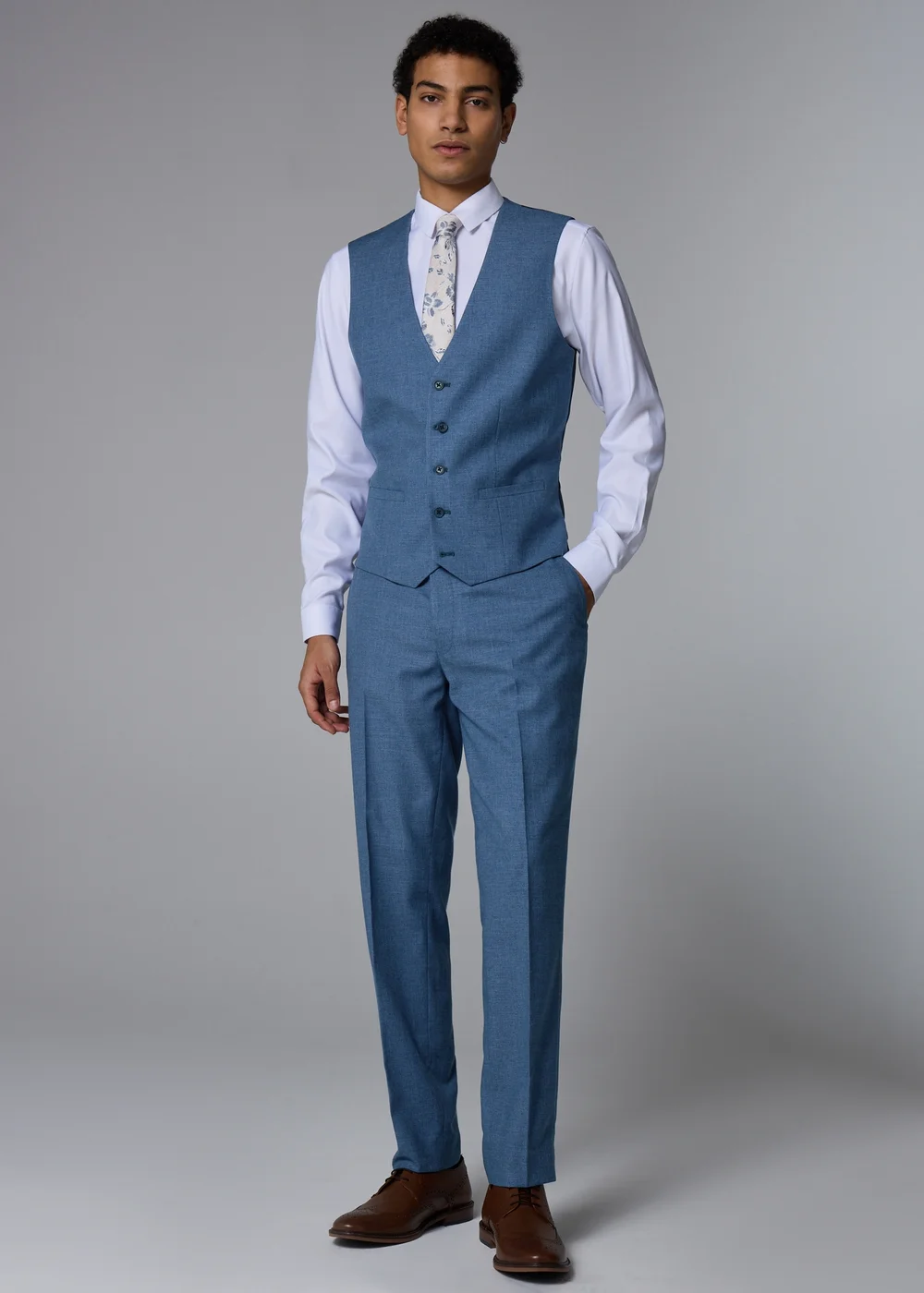 Taylor & Wright Hawthorne Mid Blue Textured Slim Fit Suit Trousers - 40 Waist 29 Leg Image 3