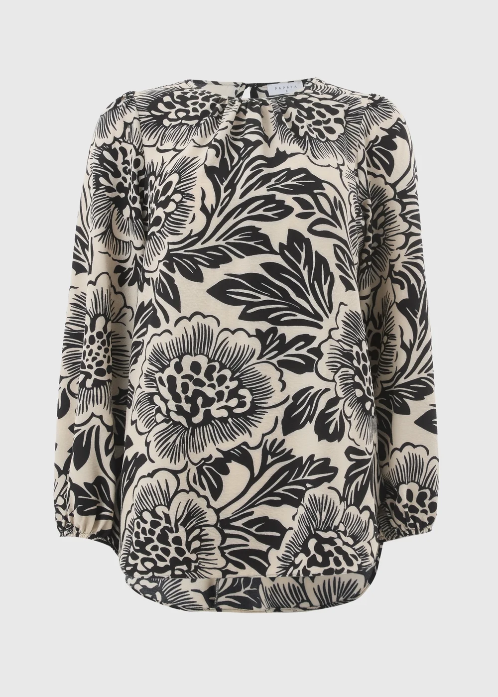 Papaya Petite Black Floral Scoop Hem Blouse - 6 Image 1