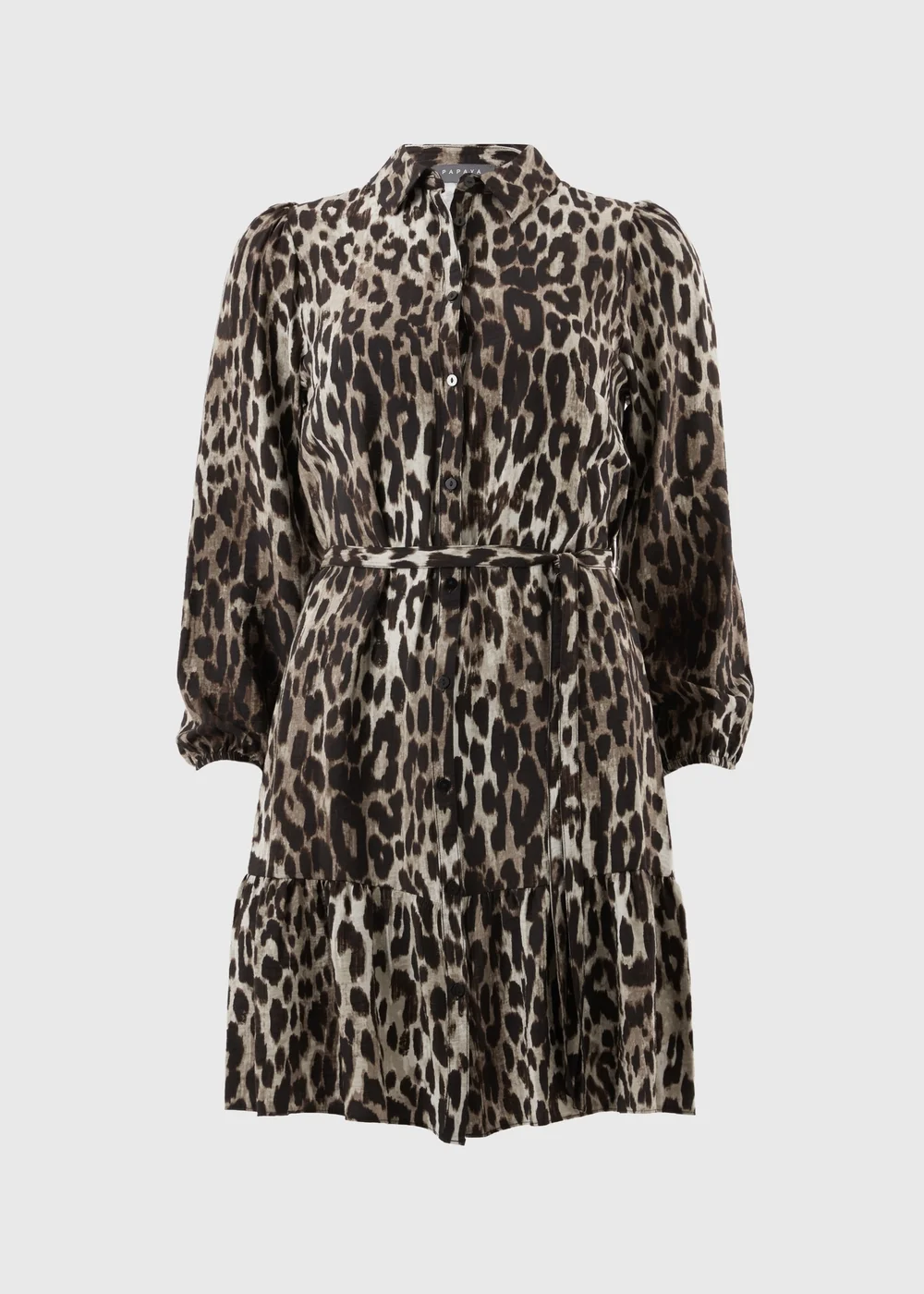 Papaya Petite Brown Leopard Print Mini Shirt Dress - 6 Papaya Petite Brown Leopard Print Mini Shirt Dress - 6