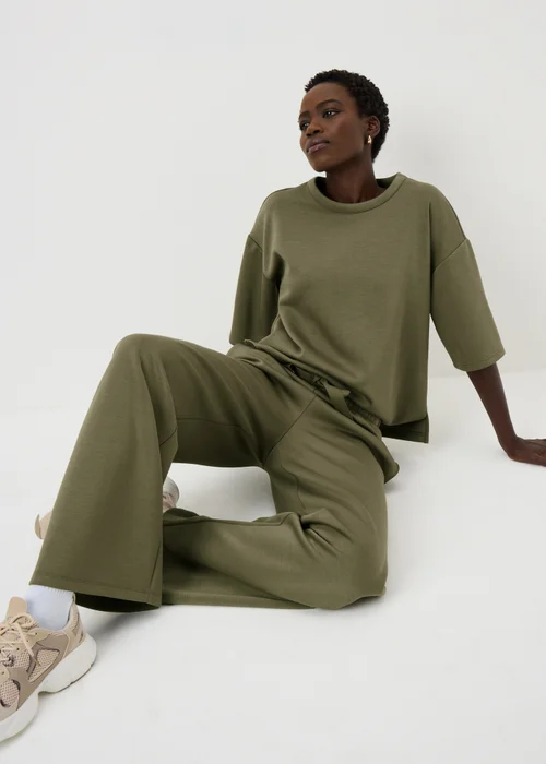 Khaki Scuba Co Ord Wide Leg Trousers - Size 20 29 leg Image 1