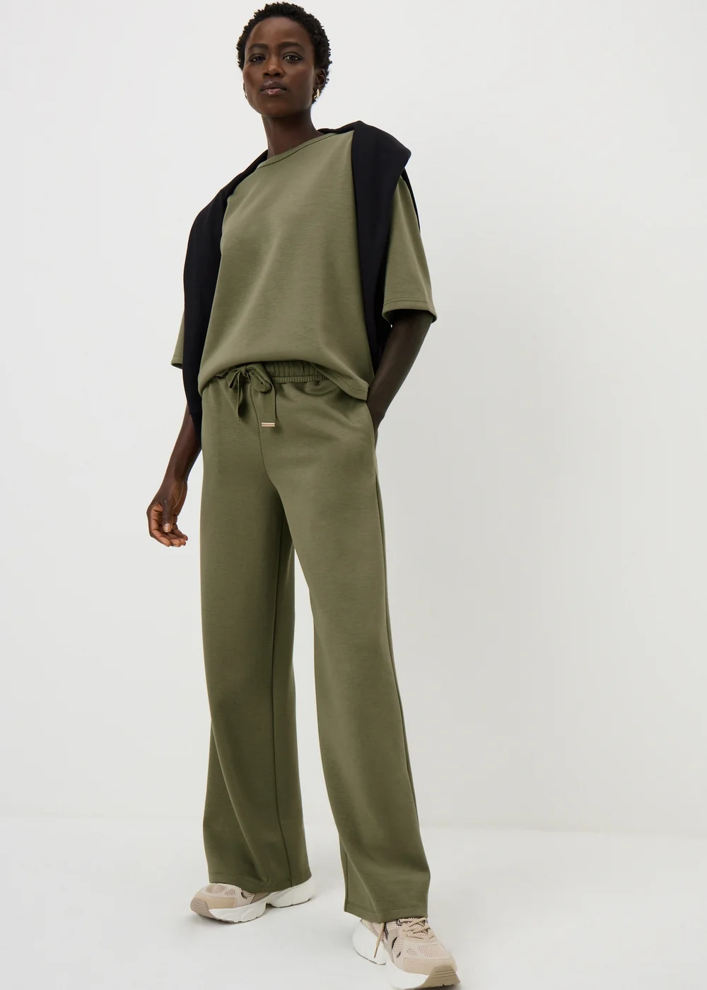 Khaki Scuba Co Ord Wide Leg Trousers - Size 20 29 leg Image 3