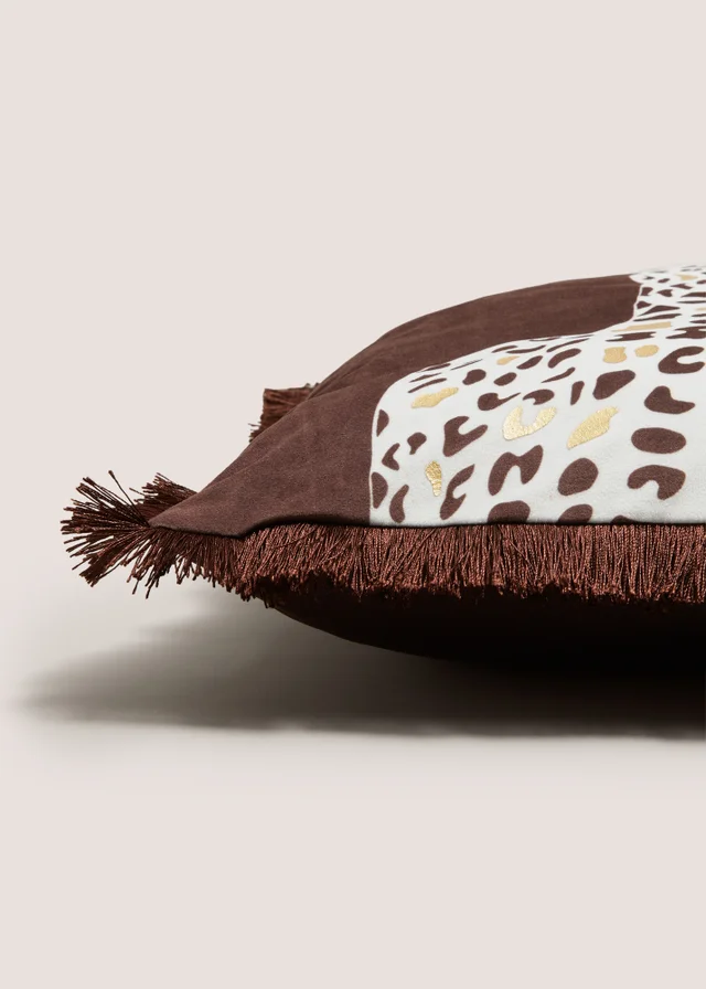 Brown Leopard Fringe Cushion