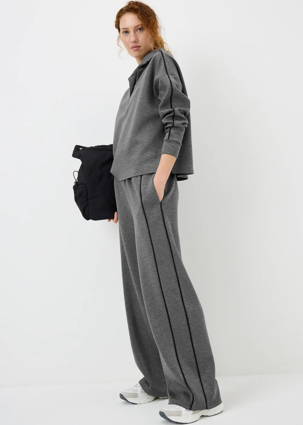 Charcoal Piped Scuba Collared Co Ord Top - 12 Image 2