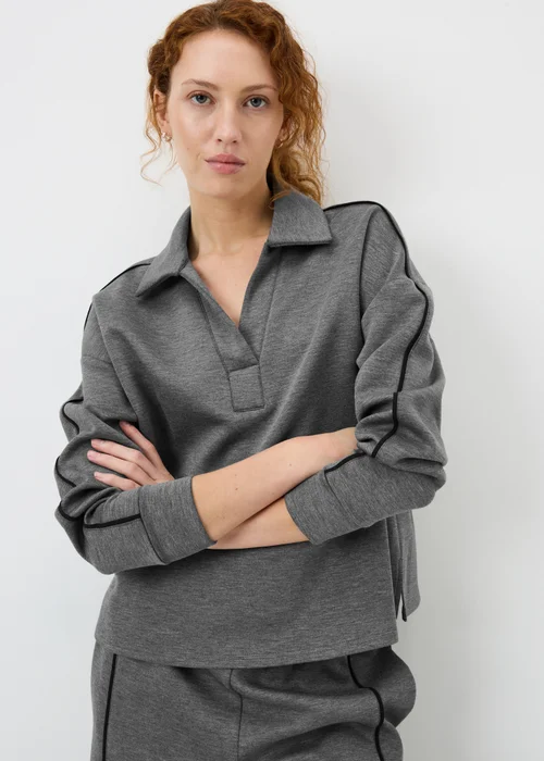 Charcoal Piped Scuba Collared Co Ord Top - 12 Image 1