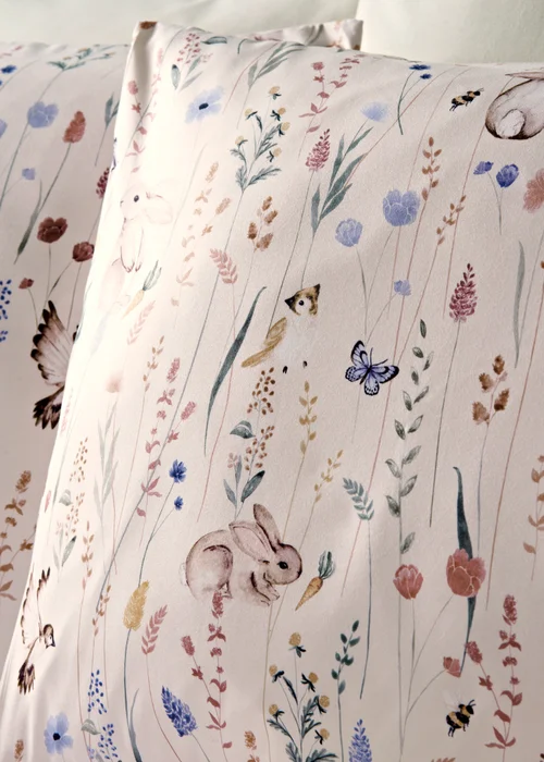 Pink Floral Bunny Duvet Set - Single Image 2