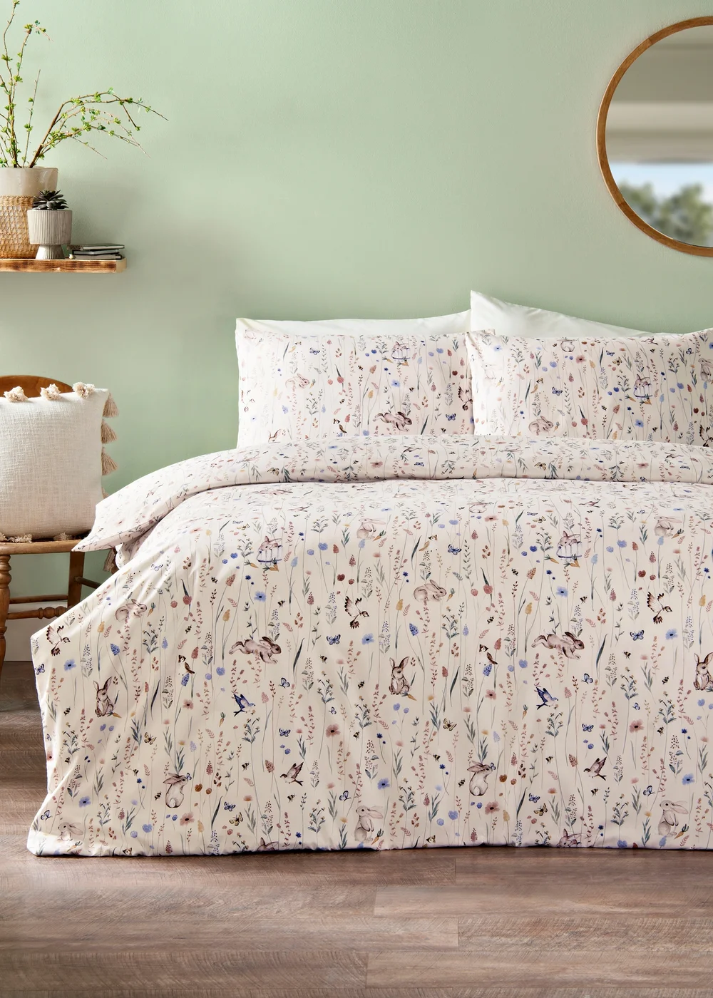 Pink Floral Bunny Duvet Set - Single Image 1