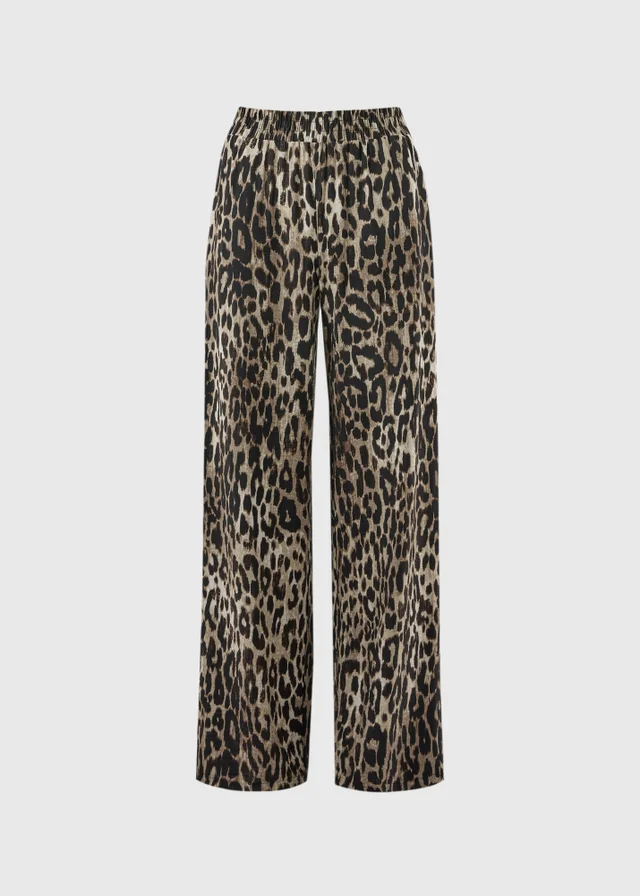 Papaya Petite Brown Leopard Print Wide Leg Co Ord Trousers