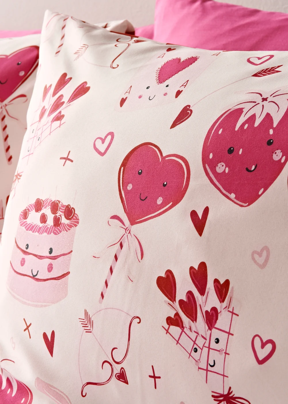 Pink Valentine’s Heart Cake & Strawberry Duvet Set - Single Image 2
