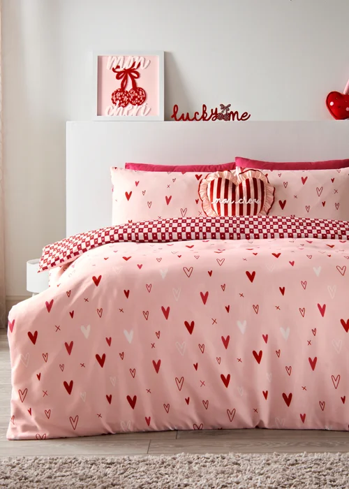 Pink & Red Heart Duvet Set - Single Image 1
