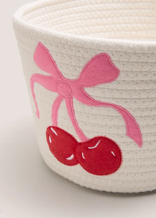 Cherry Embroidered Storage Basket Image 2