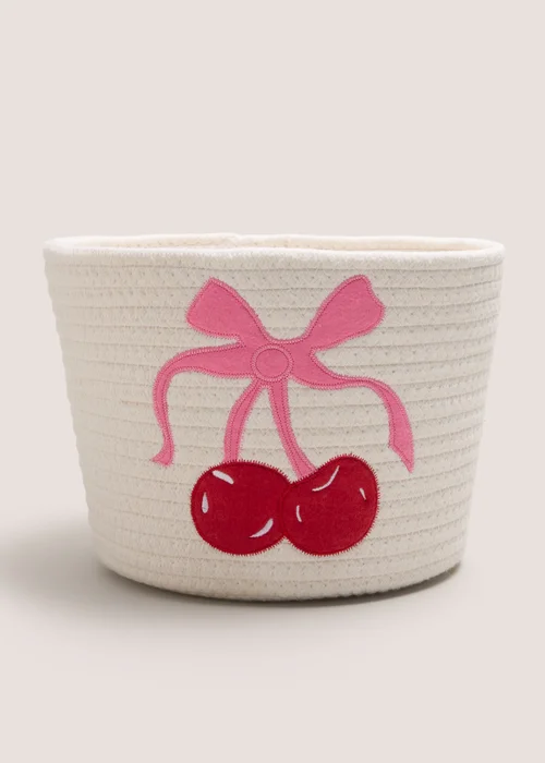 Cherry Embroidered Storage Basket Image 1