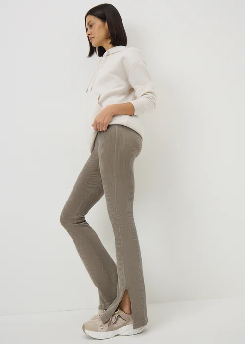 Beige Ribbed Flare Side Split Leggings - XL Image 2