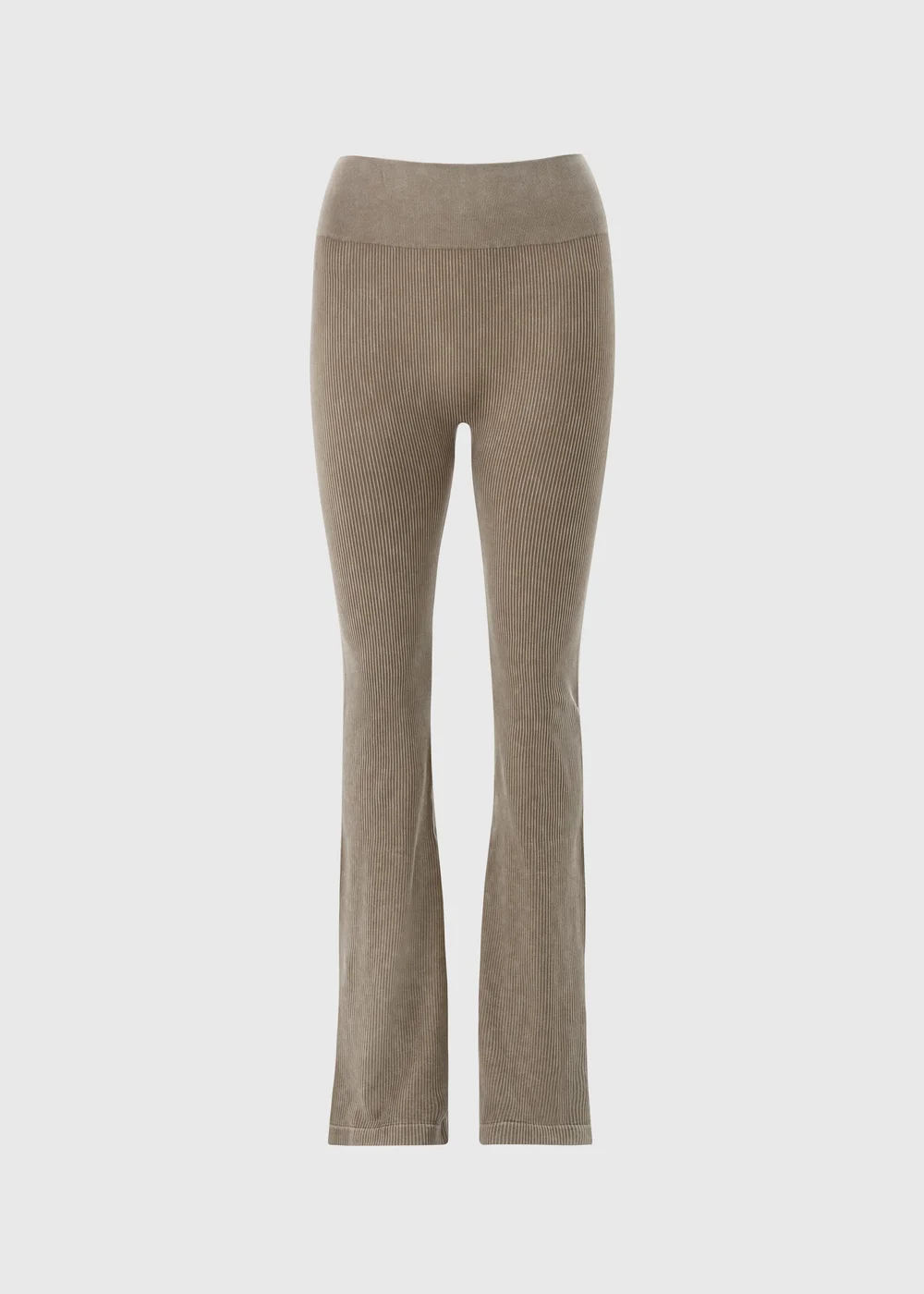 Beige Ribbed Flare Side Split Leggings - XL Image 4