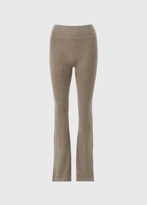 Beige Ribbed Flare Side Split Leggings - XL Image 4