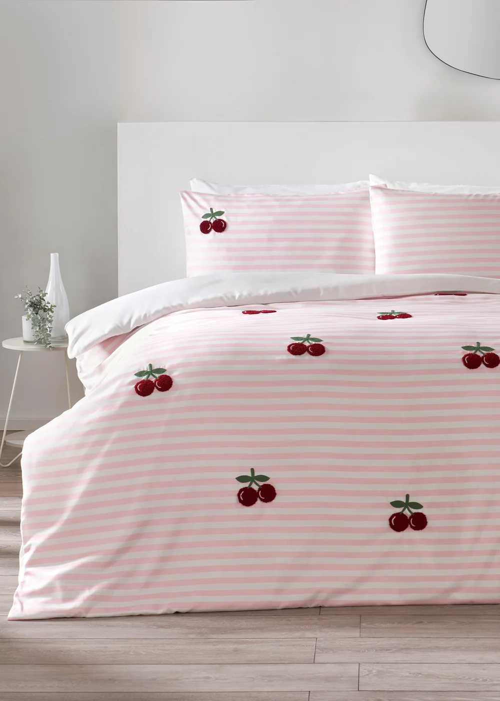 Pink Stripe Cherry Boucle Duvet Set - Double Image 1